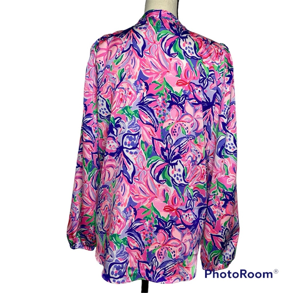 Lilly Pulitzer Gorgeous Pink & Purple Floral Lilly Long Sleeve Tunic Top Small - Picture 2 of 5